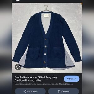 Sacai Deep Blue Cardigan with Striped Detail